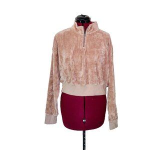 Abound Womens Sweatshirt 1/4 Zip Size Large Tan Amphora  Cropped Velour …